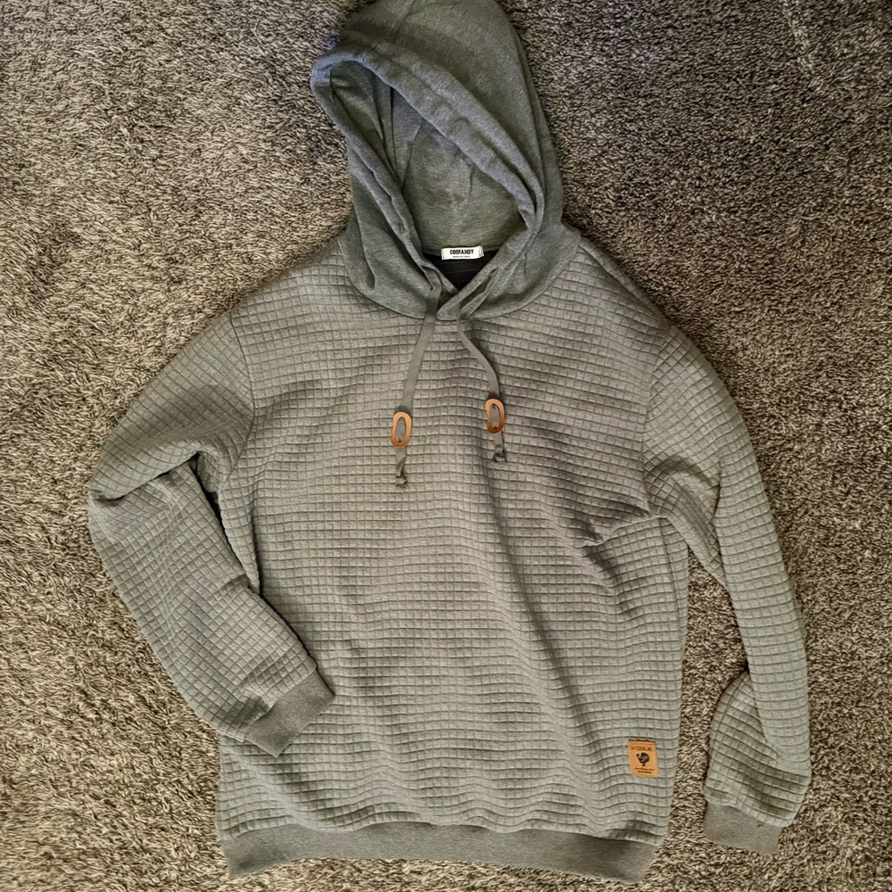 Coofhandy Gray Hooded Sweatshirt with Leather Accents
